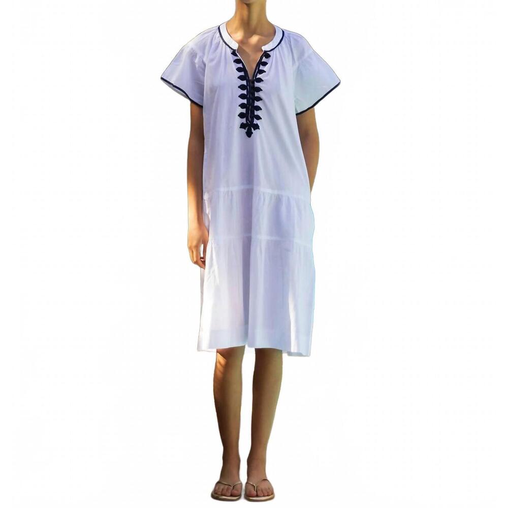 NEW ROSE AND ROSE carnation midi dress in white/navy